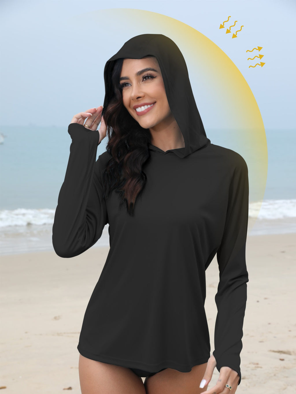 Mulheres sun-protection hoodie manga comprida T-shirt
