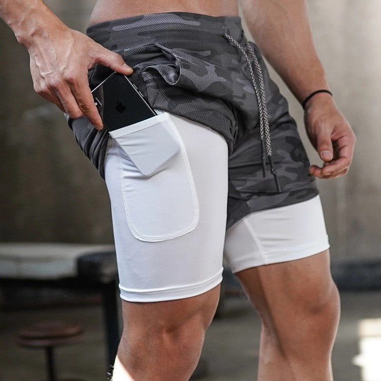 Short Masculino Compressão Esportivo 2 em 1 com Bolsos