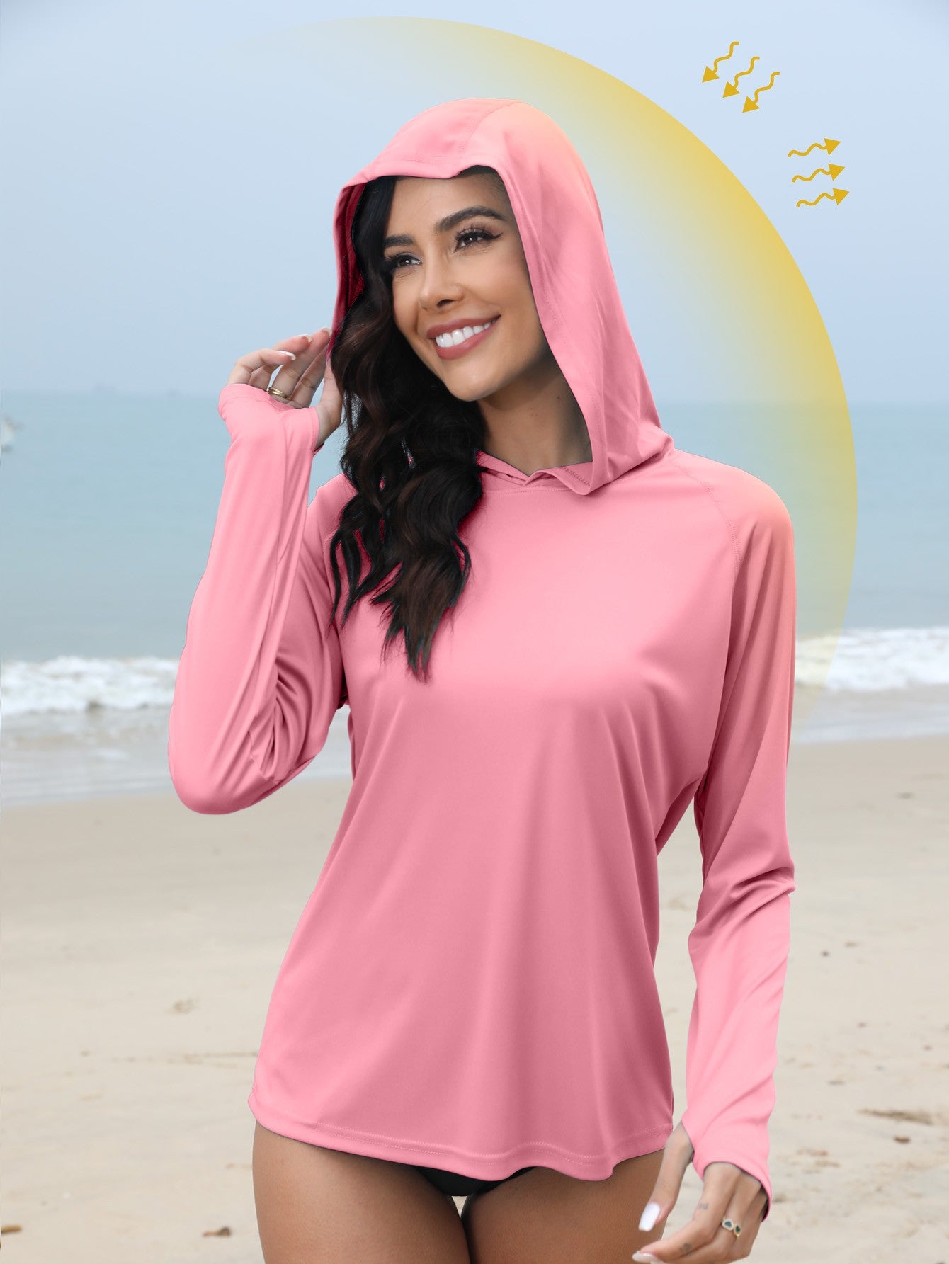 Mulheres sun-protection hoodie manga comprida T-shirt