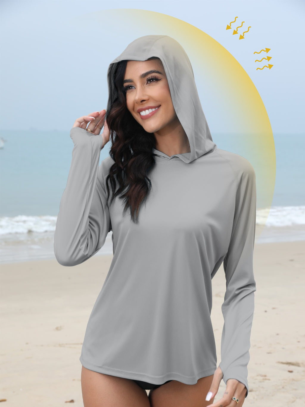 Mulheres sun-protection hoodie manga comprida T-shirt