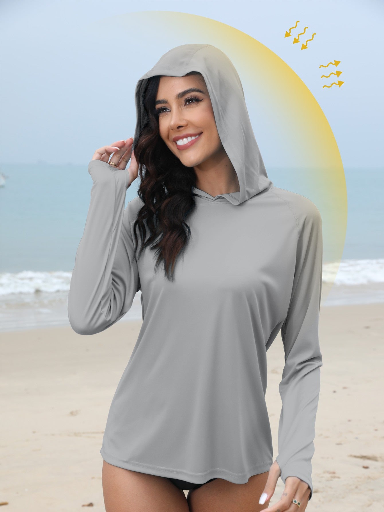 Mulheres sun-protection hoodie manga comprida T-shirt
