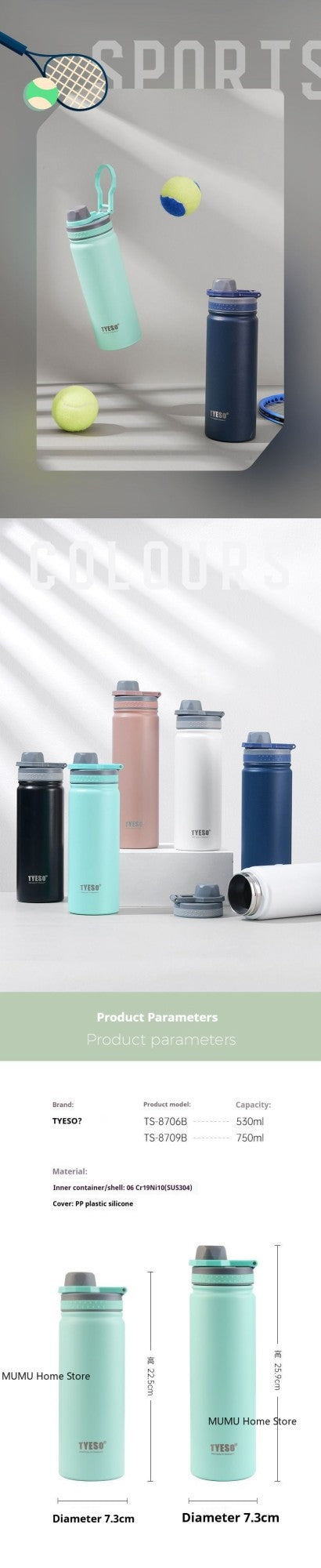 Garrafa de Aço Inoxidável com Silicone Alimentar – 530ml/750ml