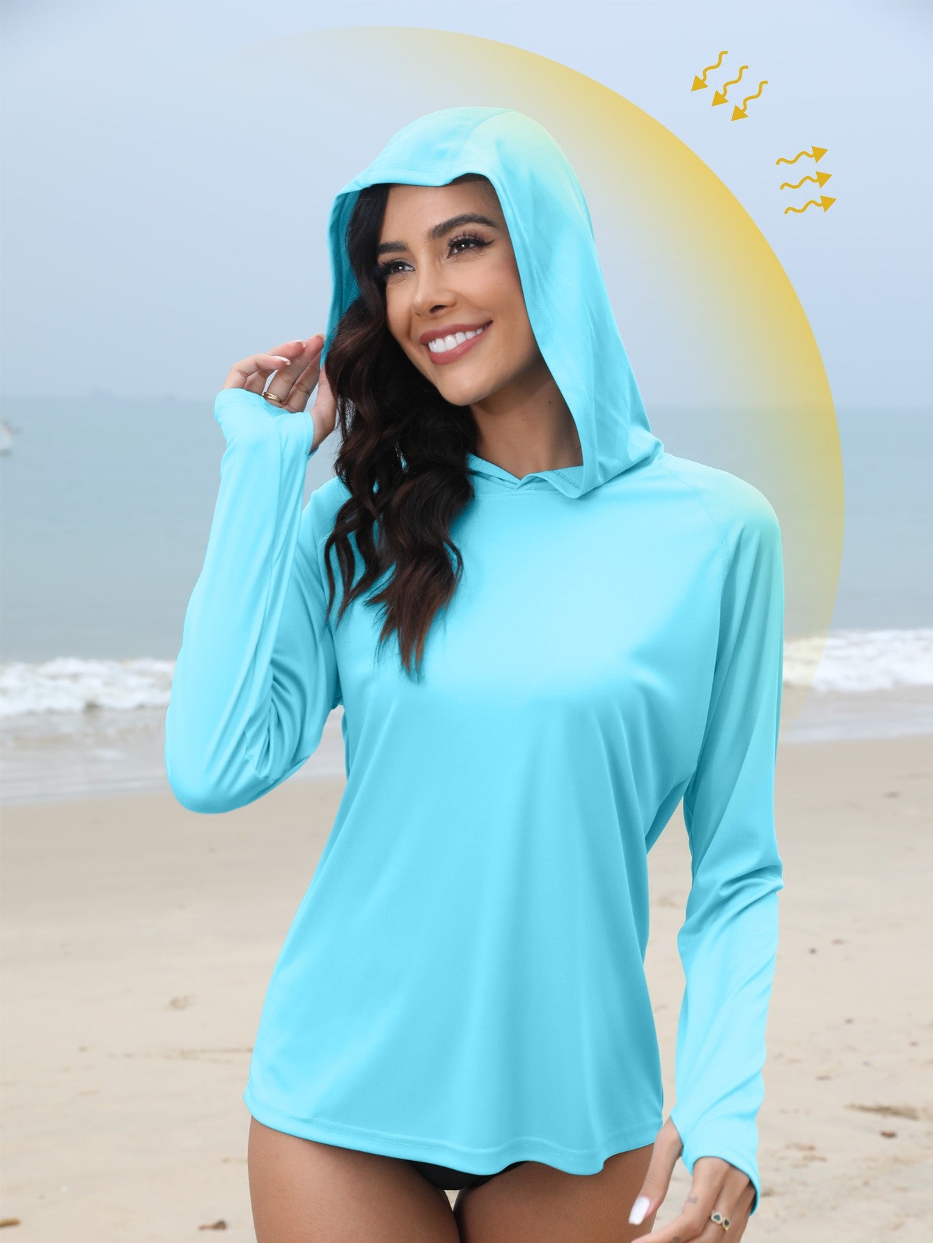 Mulheres sun-protection hoodie manga comprida T-shirt
