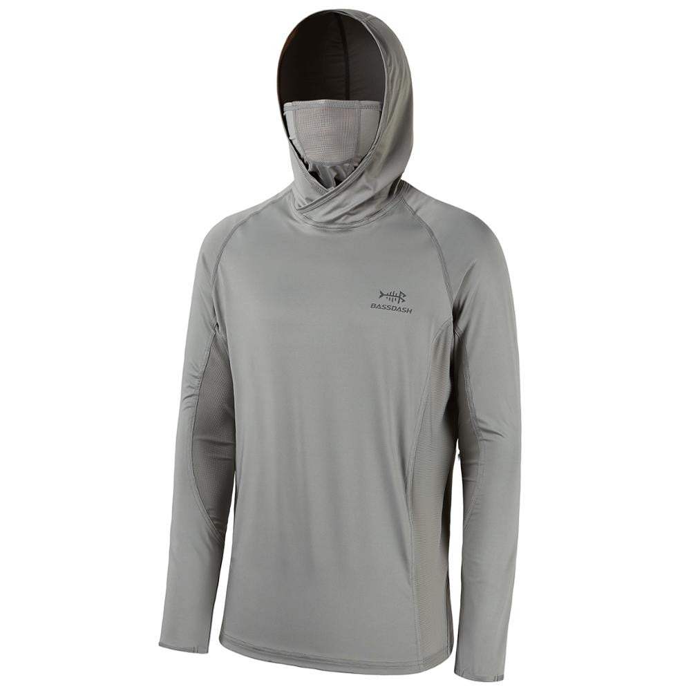 Camisa masculina com manga UPF 50+ com capuz, polaina e máscara