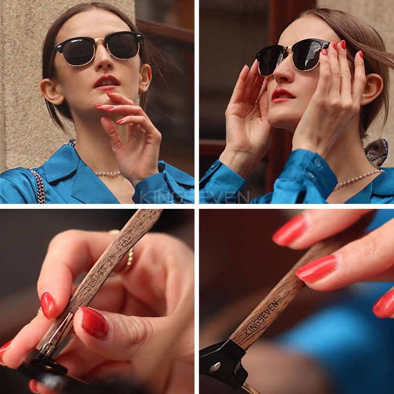 Óculos de Sol Feminino Madeira Nogueira Polarizado UV400 Retrô