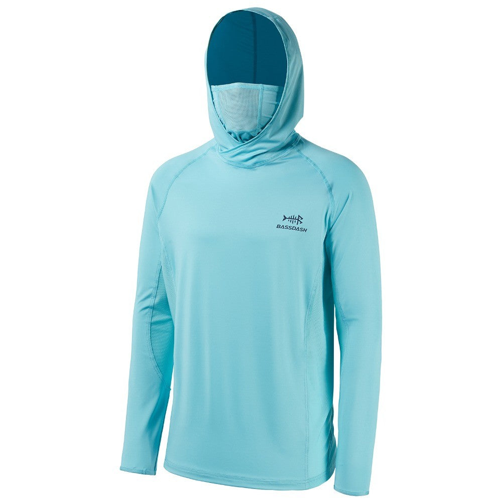 Camisa masculina com manga UPF 50+ com capuz, polaina e máscara