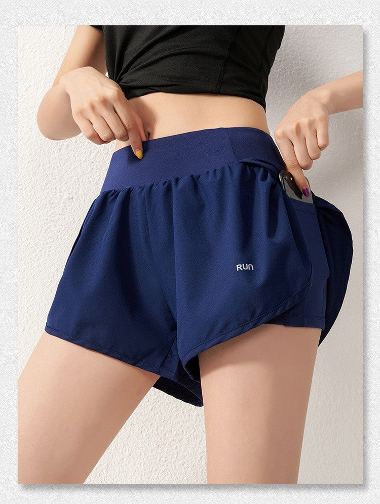 Short feminino de corrida com dupla camada e bolso interno