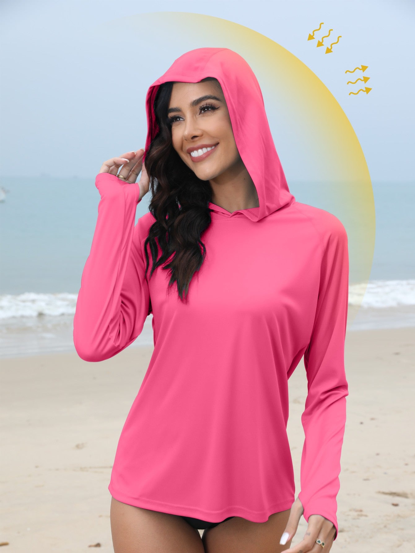 Mulheres sun-protection hoodie manga comprida T-shirt