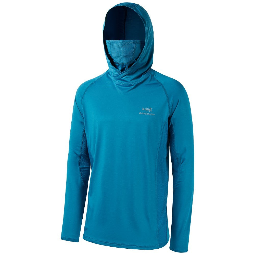 Camisa masculina com manga UPF 50+ com capuz, polaina e máscara