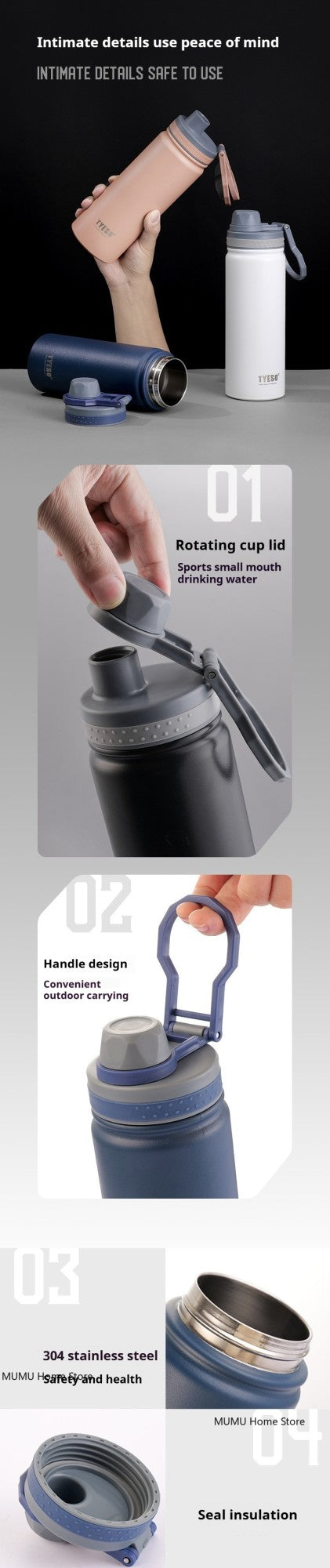 Garrafa de Aço Inoxidável com Silicone Alimentar – 530ml/750ml