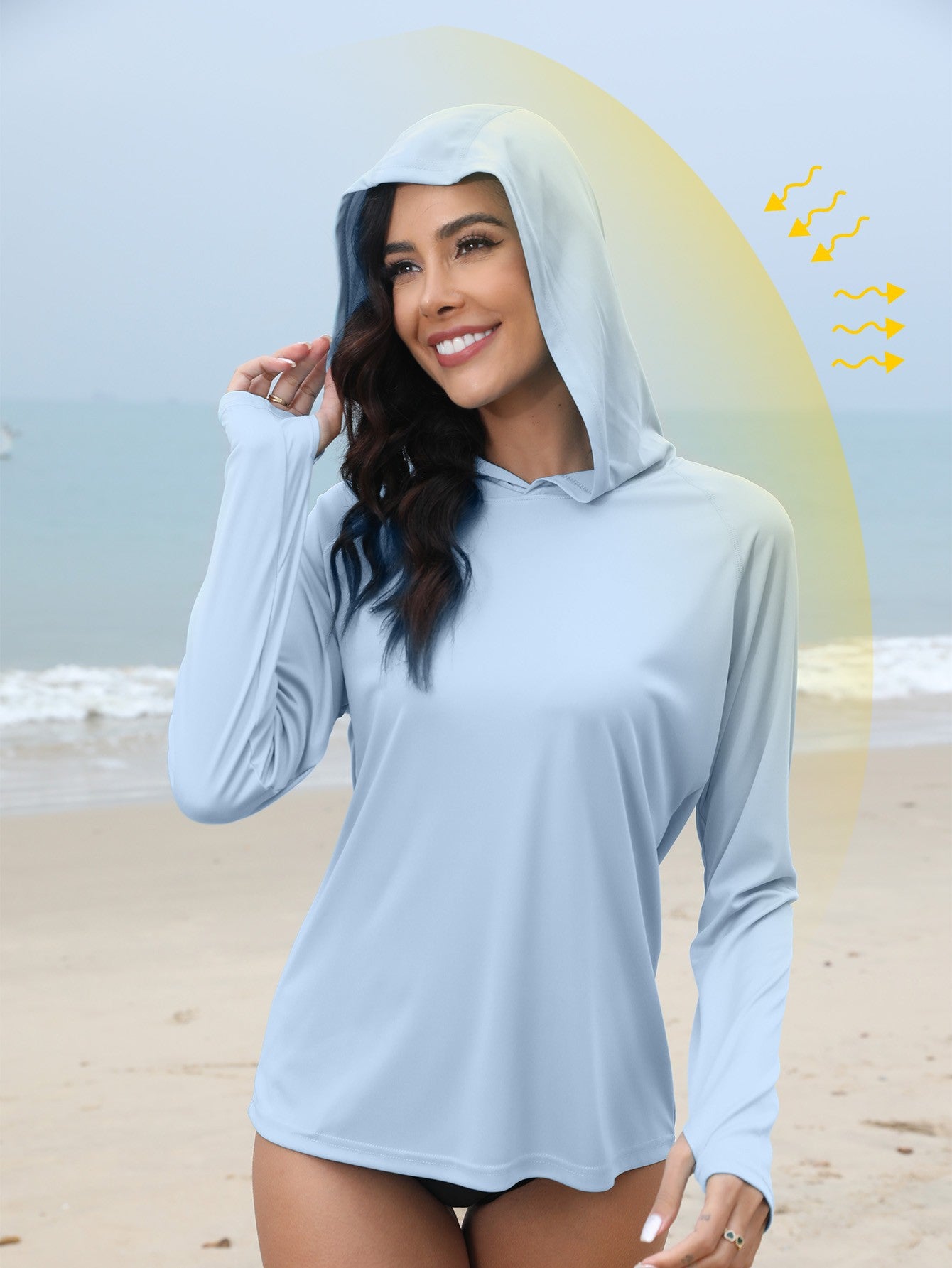 Mulheres sun-protection hoodie manga comprida T-shirt