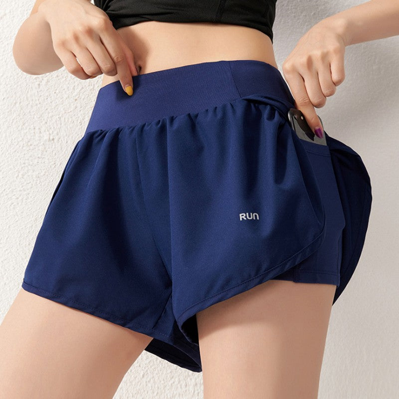 Short feminino de corrida com dupla camada e bolso interno