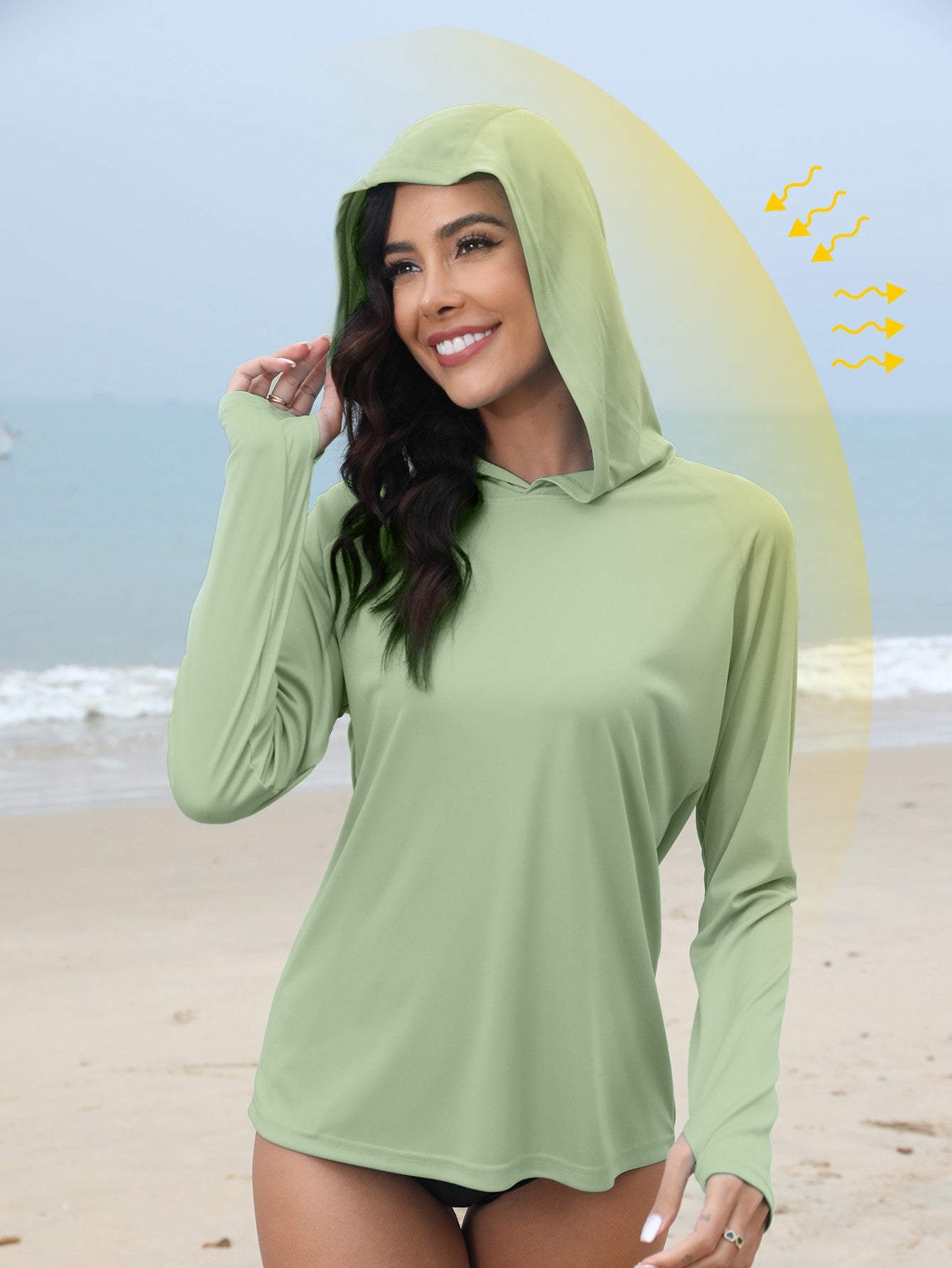 Mulheres sun-protection hoodie manga comprida T-shirt