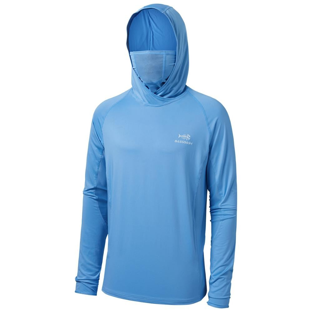 Camisa masculina com manga UPF 50+ com capuz, polaina e máscara