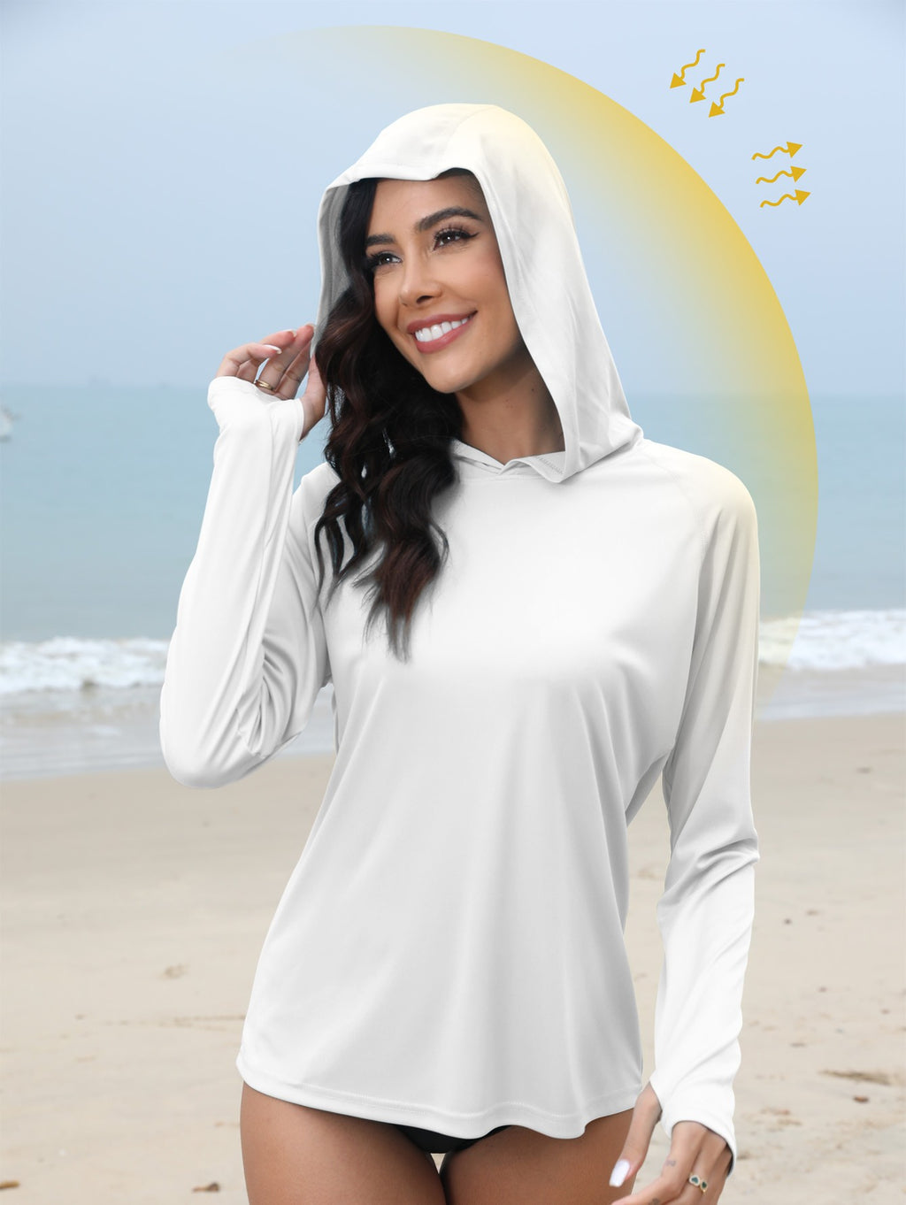 Mulheres sun-protection hoodie manga comprida T-shirt