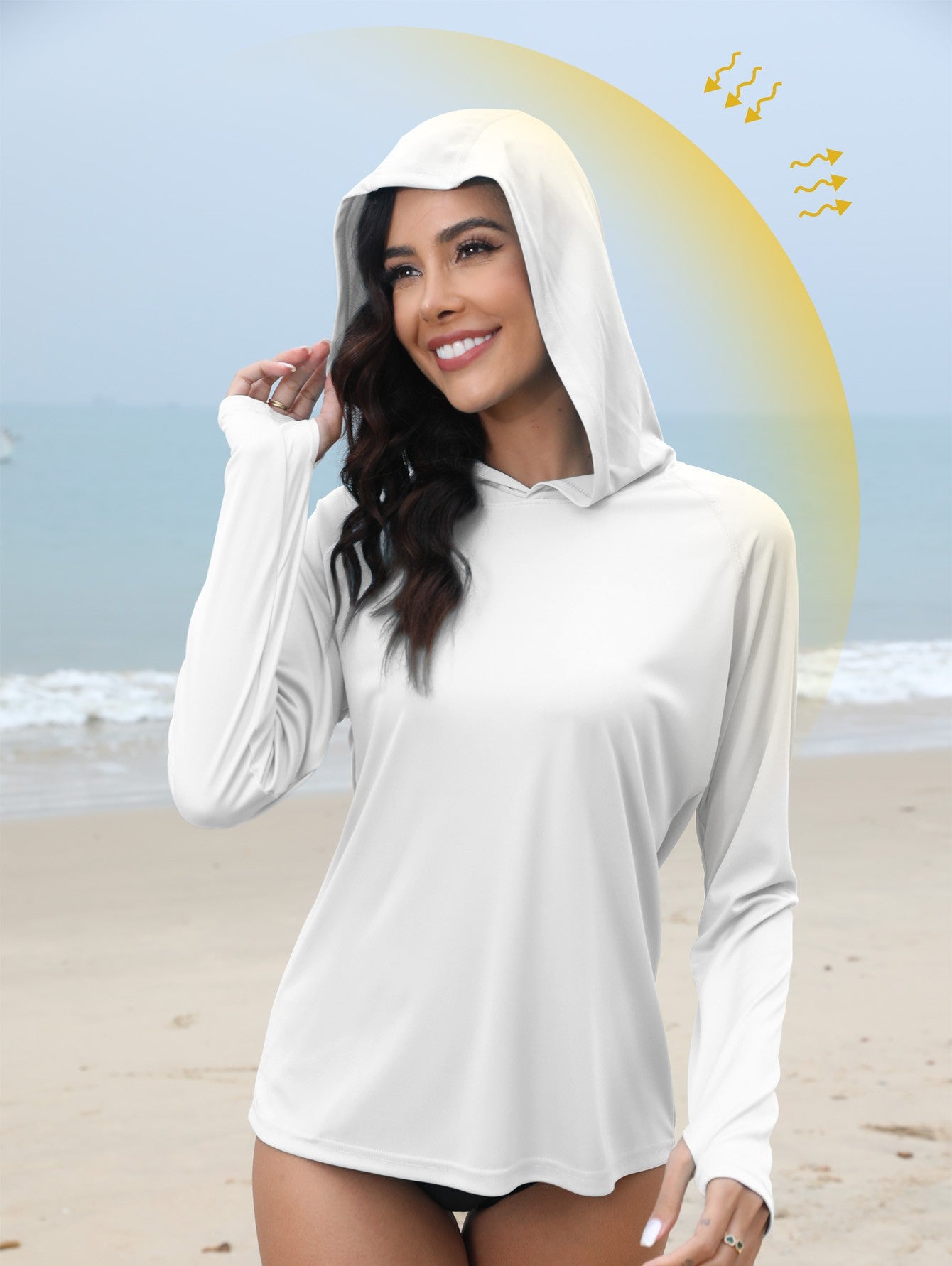 Mulheres sun-protection hoodie manga comprida T-shirt